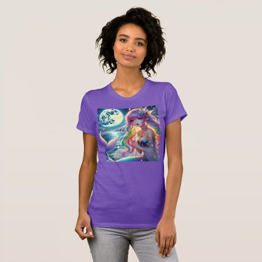 月光を歌うアニメガールPixie Rainbow Mermaid Tシャツ (正面フル)