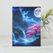 月光桜と滝の日本語RSVPカード - 英語 招待状 (スタンド正面)