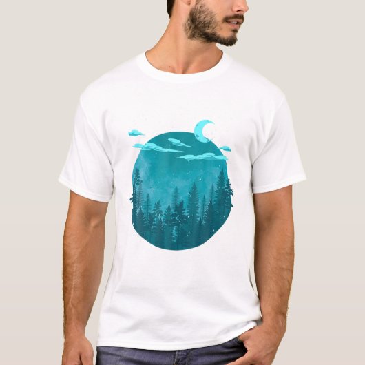 月光自然ツリークレセントムーンアウトドアフォア Tシャツ (正面)
