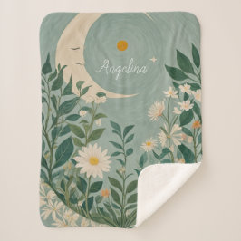 月光開花：パステルフローラと三日月 シェルパブランケット
