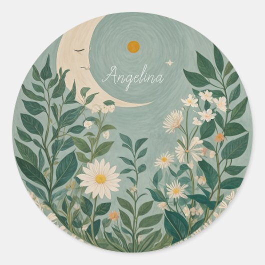 月光開花：パステルフローラと三日月 ラウンドシール (正面)