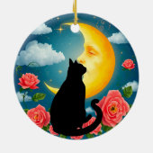 月前の座る猫のシルエット セラミックオーナメント (裏面)