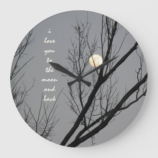月及び背部の冬の空の柱時計に愛して下さい ラージ壁時計 (正面)
