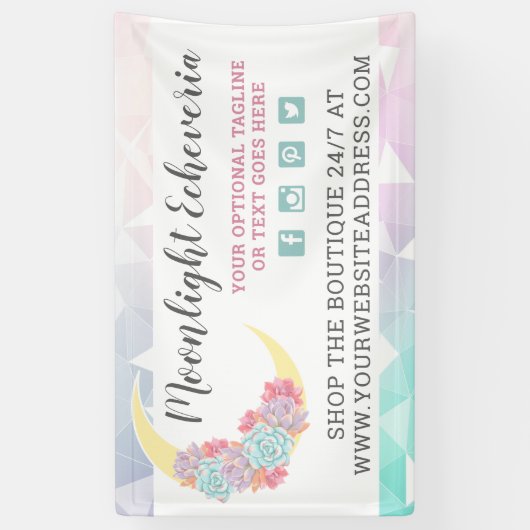 月及びSucculentsのパステル調の神秘的なBohoの花柄のサボテン 横断幕 (縦)