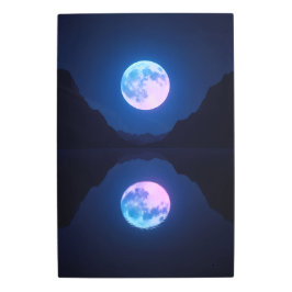 月反射の湖 – 鏡ネオン メタルプリント