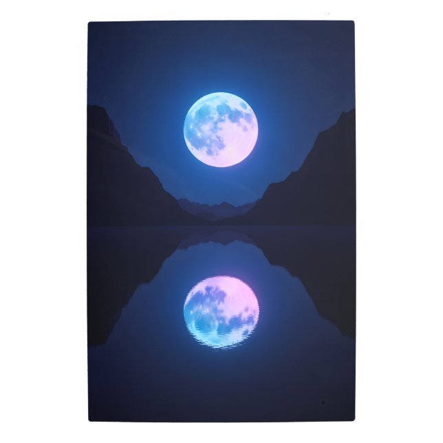 月反射の湖 – 鏡ネオン メタルプリント (正面)