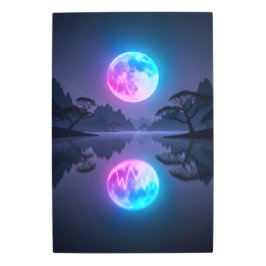 月反射の湖 – 鏡ネオン メタルプリント