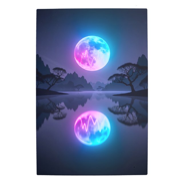 月反射の湖 – 鏡ネオン メタルプリント (正面)