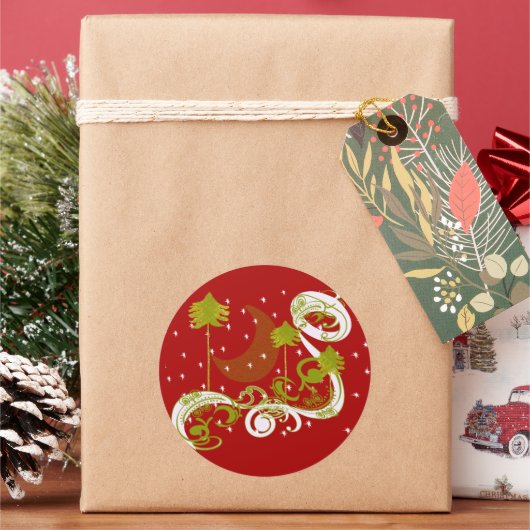 月変化の背景カスタマイズ色を持つ松 ラウンドシール (クリスマス)
