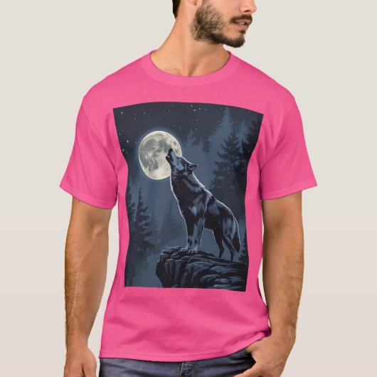 月夜に吠える孤狼 森の夜の芸術 Tシャツ (正面)