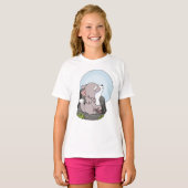 月夜に吠える赤ちゃんオオカミ Tシャツ (正面フル)