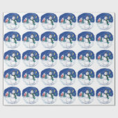 月夜に手を振るかわいい雪だるま ラッピングペーパー (フラット)