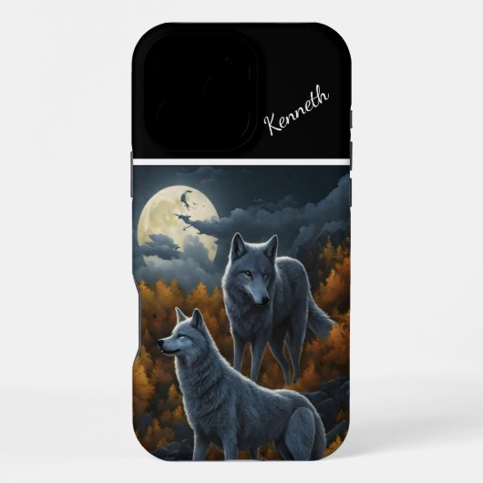 月夜に遠吠えするオオカミ iPhoneケース (裏面)