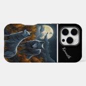 月夜に遠吠えするオオカミ iPhoneケース (裏面横)
