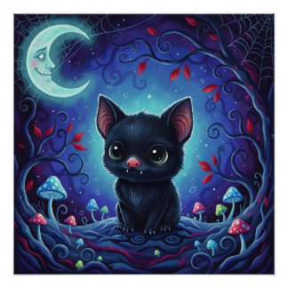 月夜のいたずら ― 森の幻想的なコウモリのハイブリッド ポスター