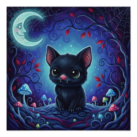 月夜のいたずら ― 森の幻想的なコウモリのハイブリッド ポスター (正面)