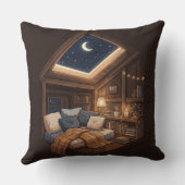月夜のぬくもりに満ちた小屋の読書スペースのイラスト クッション (裏面)