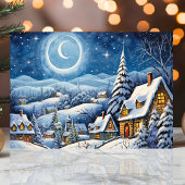 月夜のウィンターワンダーランド　雪のクリスマスヴィレッジ シーズンカード