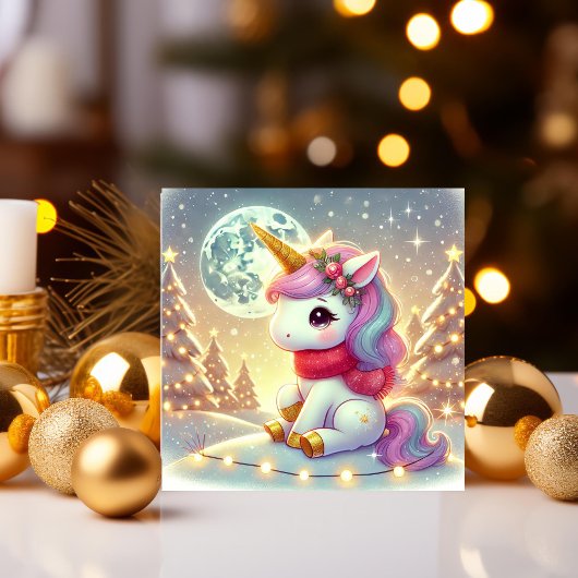 月夜のクリスマス空に舞うユニコーン シーズンカード