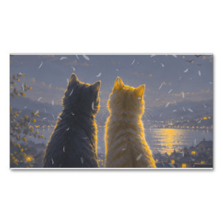 月夜のコンパニオン - 満月とふたりの猫 マグネット名刺