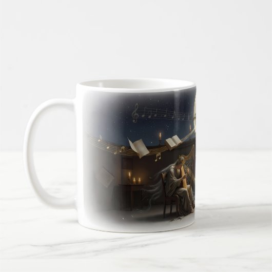 月夜のハープ 天上のミューズ昇るナイトマグ コーヒーマグカップ (左)