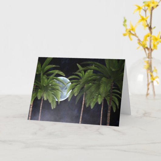 月夜のヤシの木 カード (黄色い花)