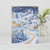 月夜の冬の村のクリスマスカード シーズンカード (スタンド正面)