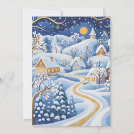 月夜の冬の村のクリスマスカード シーズンカード
