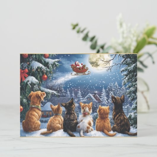 月夜の冬の森を駆けるサンタのそり シーズンカード (スタンド正面)