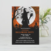 月夜の墓地での魔女 ハロウィンパーティー 招待状 (スタンド正面)