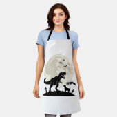 月夜の恐竜犬墓地シルエットTシャツ_1 エプロン (着用した状態)