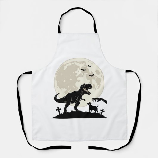 月夜の恐竜犬墓地シルエットTシャツ_1 エプロン (正面)