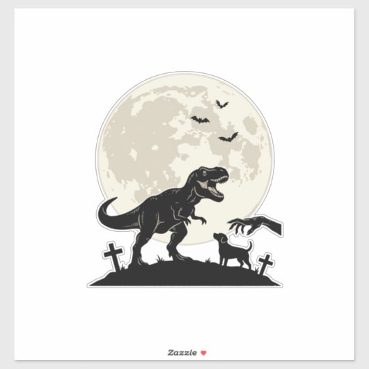 月夜の恐竜犬墓地シルエットTシャツ_1 シール (シート)