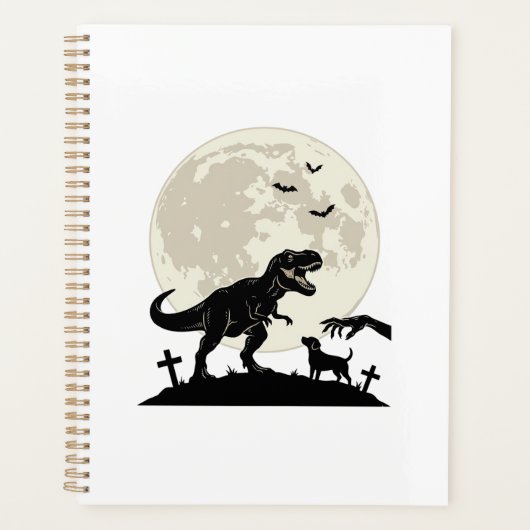 月夜の恐竜犬墓地シルエットTシャツ_1 プランナー手帳 (正面)