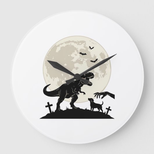 月夜の恐竜犬墓地シルエットTシャツ_1 ラージ壁時計 (正面)