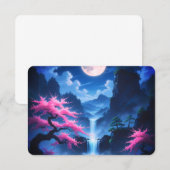 月夜の桜と滝　日本語　出欠確認カード　エル 出欠カード (正面/裏面)