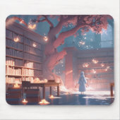 月夜の梟の図書館デスクマット マウスパッド (正面)