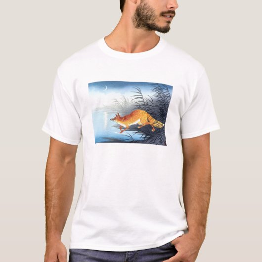 月夜の水辺の狐 小原古邨 Tシャツ (正面)