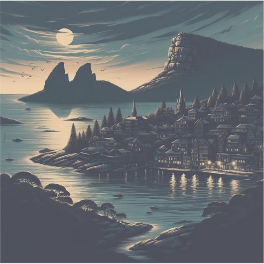 月夜の港 シール (正面)