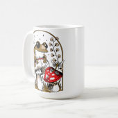 月夜の空の下のキノコの上のカエル コーヒーマグカップ (正面左)