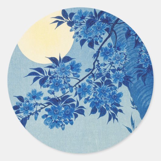 月夜の青い木: 日本の桜の夜 ラウンドシール (正面)