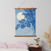 月夜の青い木: 日本の桜の夜 吊り下げ型タペストリー (寝室)