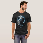月夜の風景アートに佇むワタリガラス Tシャツ (正面フル)