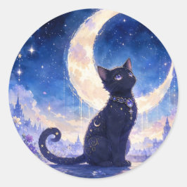 月夜の黒猫ステッカー ラウンドシール