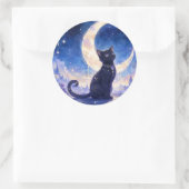 月夜の黒猫ステッカー ラウンドシール (バッグ)