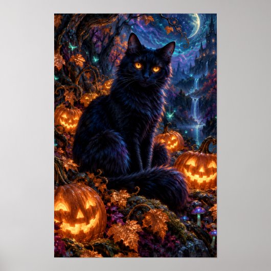 月夜の黒猫ハロウィンポスター ポスター (正面)