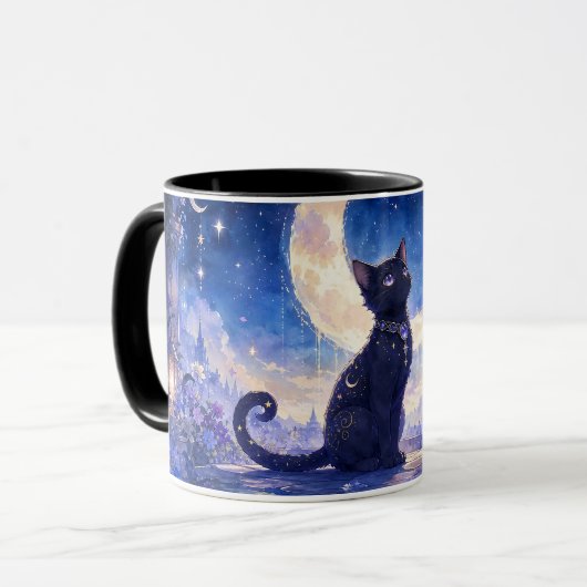月夜の黒猫マグカップ マグカップ (正面左)