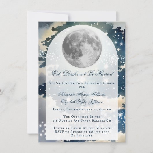 月夜空のリハ結婚ーサルディナー 招待状 (正面)