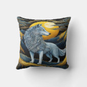 月威厳のあるに照らされた山々の下の狼 クッション (裏面)