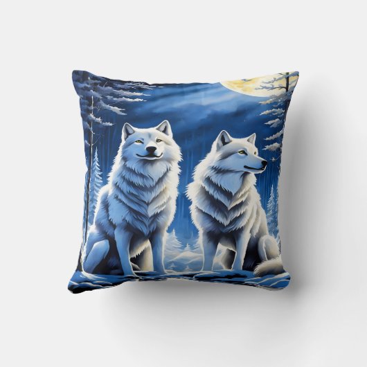 月威厳のあるに照らされた空の下の狼 クッション (裏面)